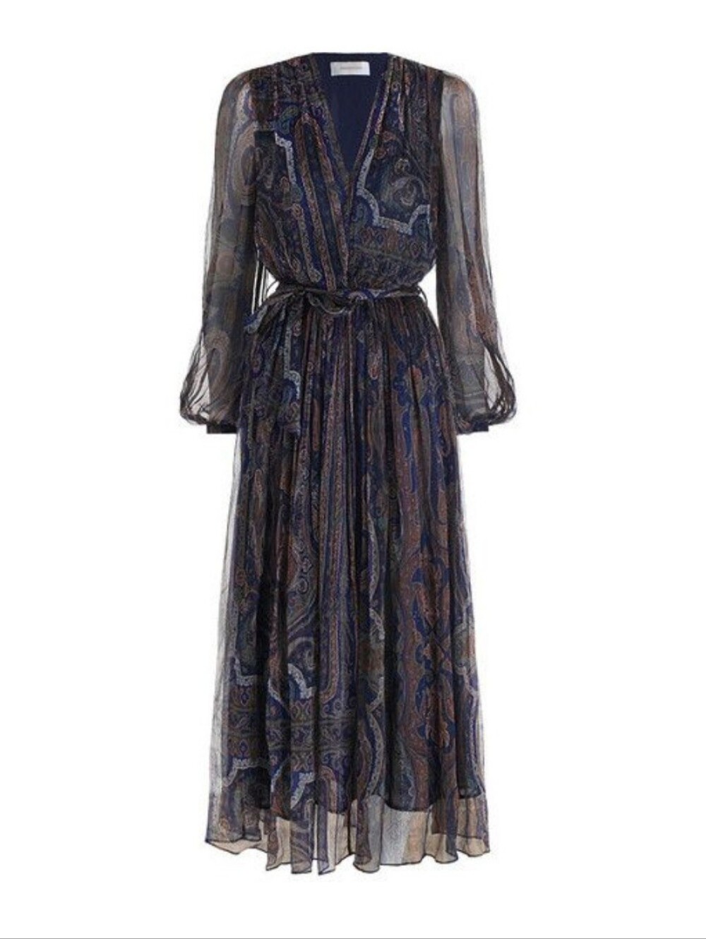 RARE 2015 Zimmermann Esplanade Slouch Silk Dress Paisley Pleated Blue Brown XS
